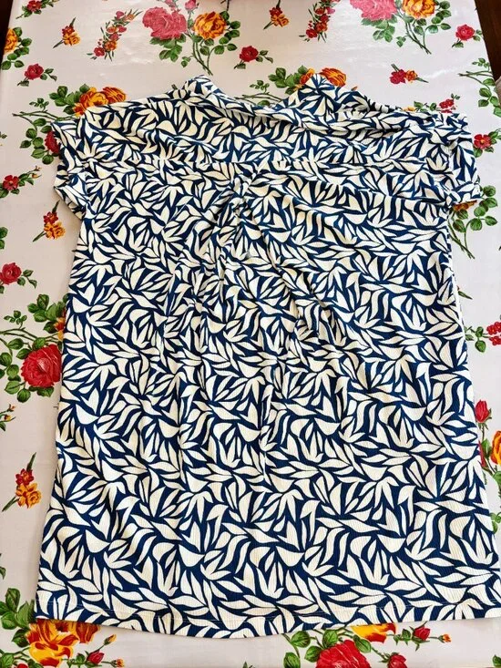 Tribal Jeans Knit Dress with Back Placket White and Blue Leaf Size XL - Picture 4 of 5